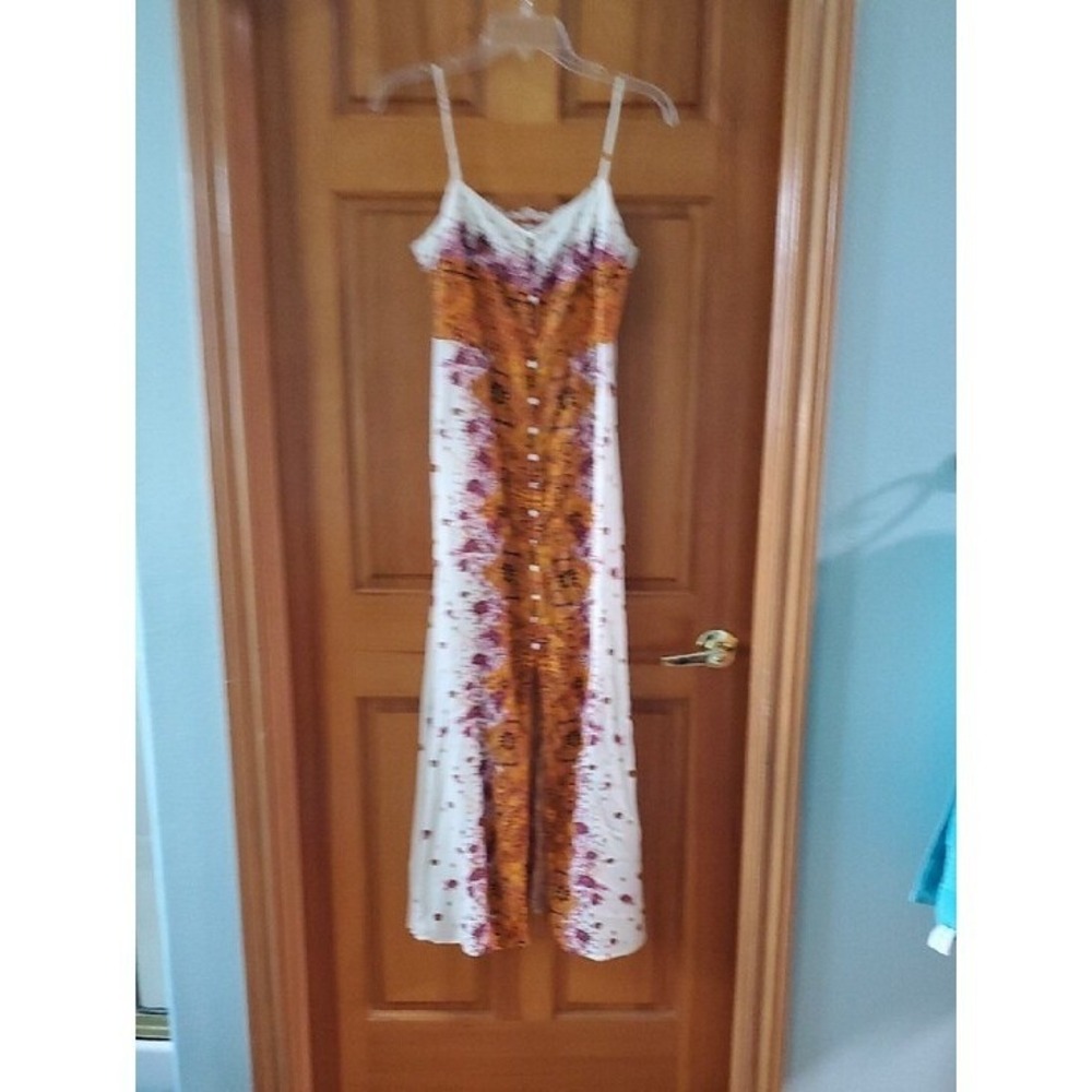 Free People Morning Song Cream Maxi Dress with Orange & Pink Floral Center Panel - Picture 8 of 10
